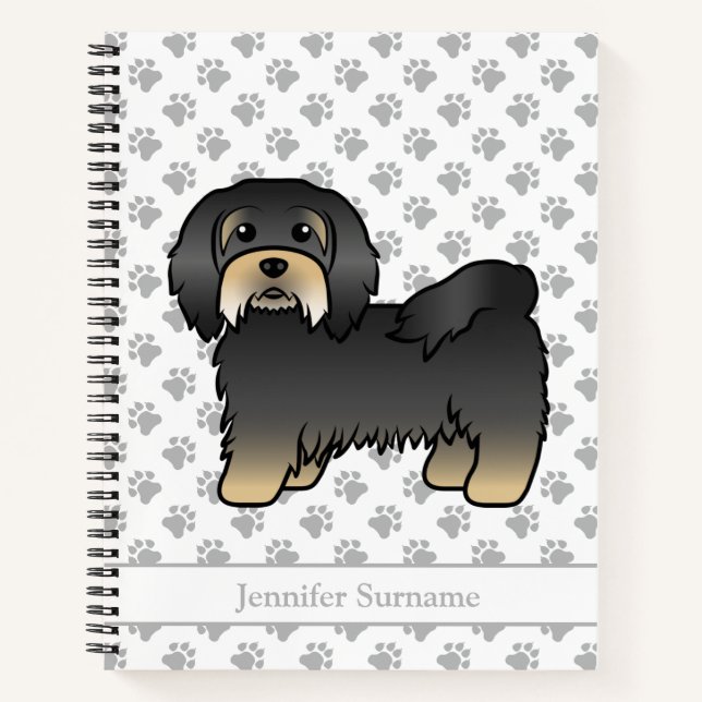 Black And Tan Havanese Cute Cartoon Dog & Name Notebook (Front)