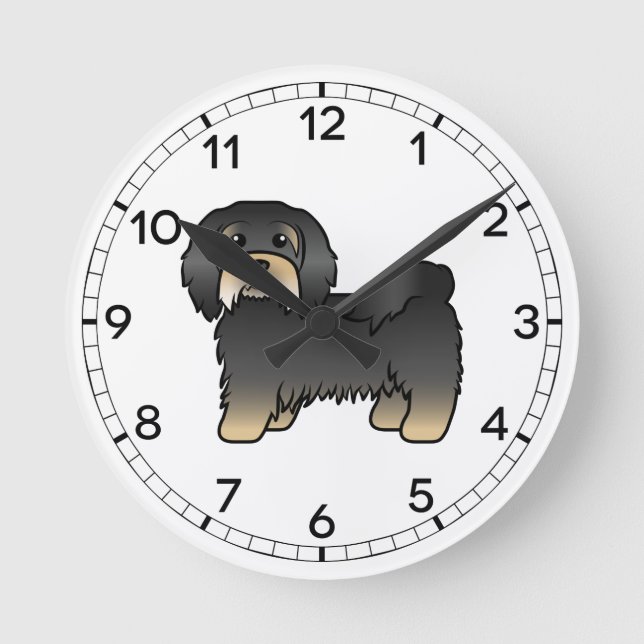 Black And Tan Havanese Cute Cartoon Dog Round Clock (Front)