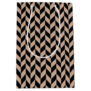 Black and Tan Herringbone Wrapping Paper Medium Gift Bag