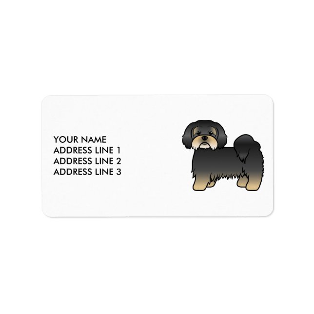 Black And Tan Lhasa Apso Cartoon Dog & Custom Text Label (Front)