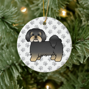 Black And Tan Lhasa Apso Cute Cartoon Dog Ceramic Tree Decoration