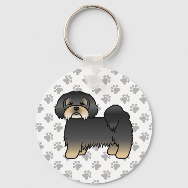 Black And Tan Lhasa Apso Cute Cartoon Dog Key Ring (Front)