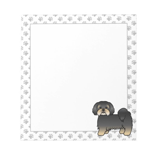Black And Tan Lhasa Apso Cute Cartoon Dog Notepad (Front)
