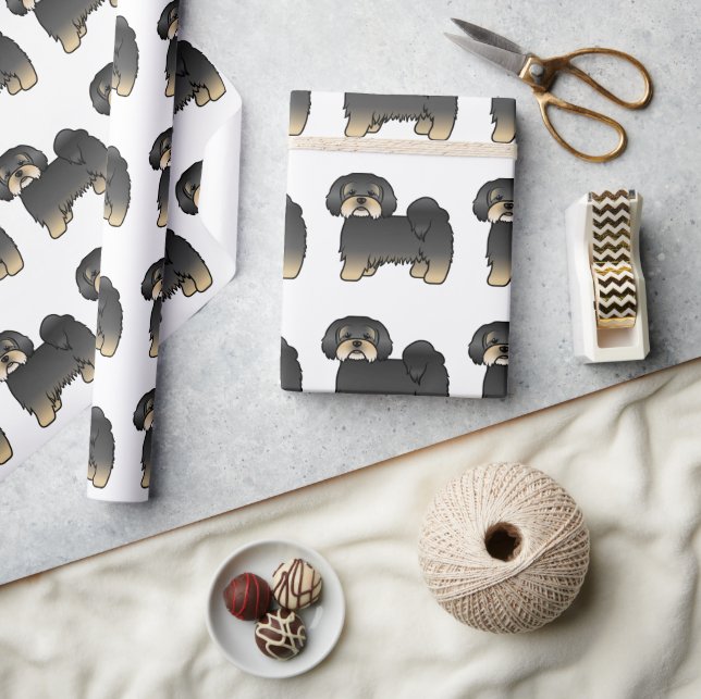 Black And Tan Lhasa Apso Cute Cartoon Dog Pattern Wrapping Paper (Crafts)