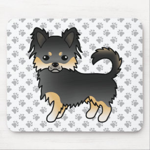 Black And Tan Long Coat Chihuahua Cartoon & Paws Mouse Pad