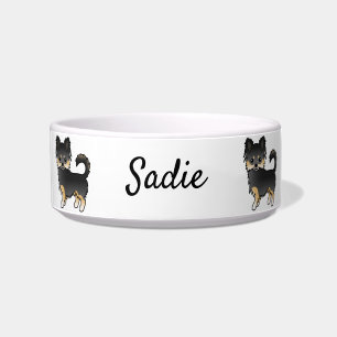Black And Tan Long Coat Chihuahua Cute Dog & Name Bowl