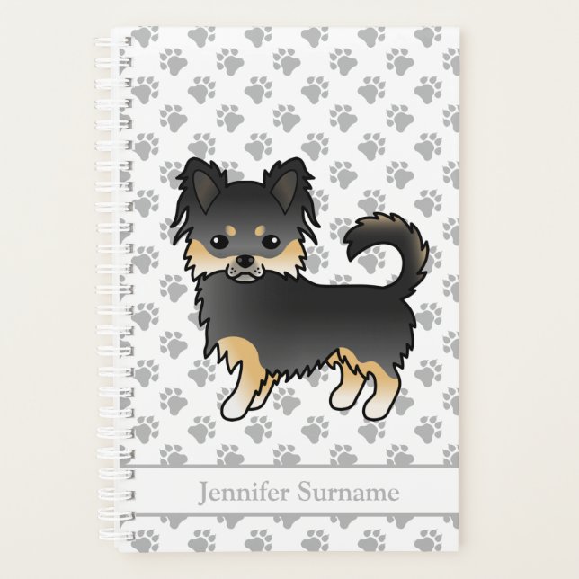Black And Tan Long Coat Chihuahua Dog & Text Planner (Front)