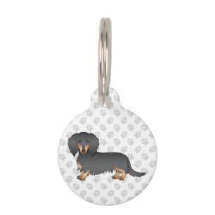 Black And Tan Long Hair Dachshund Cartoon Dog Pet Tag