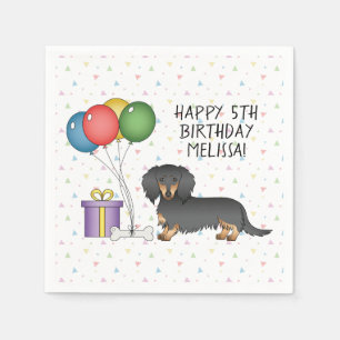 Black And Tan Long Hair Dachshund Happy Birthday Napkin
