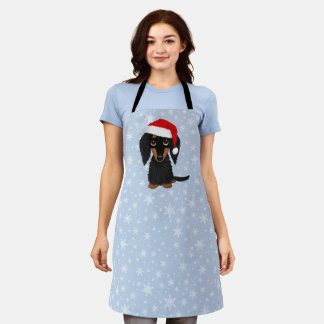 Black and Tan Longhaired Dachshund Dog Christmas Apron