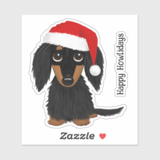 Black and Tan Longhaired Dachshund Santa Christmas