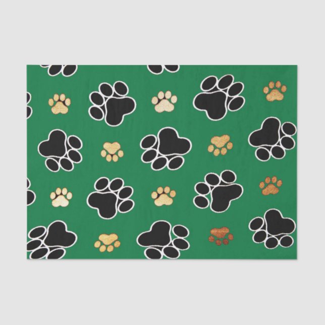 Black and tan luxury canine dog paw print tissue paper (Front)
