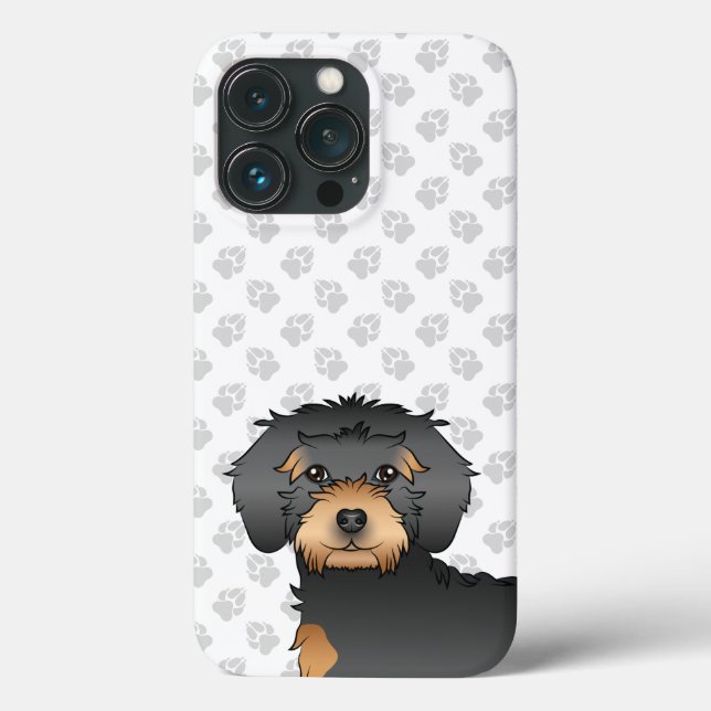 Black And Tan Mini Goldendoodle Cartoon Dog Head Case-Mate iPhone Case (Back)