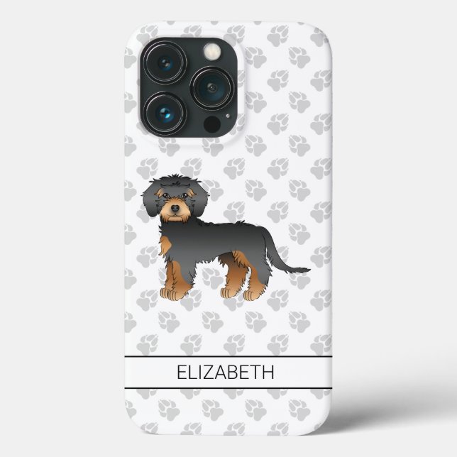 Black And Tan Mini Goldendoodle Cartoon Dog & Name Case-Mate iPhone Case (Back)