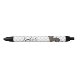 Black And Tan Mini Goldendoodle Cartoon Dog & Name Ink Pen