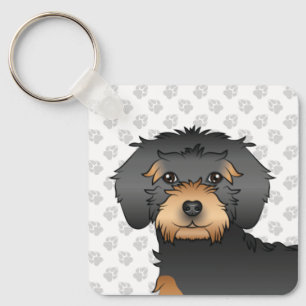 Black And Tan Mini Goldendoodle Cartoon Dog & Name Key Ring