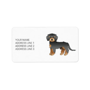 Black And Tan Mini Goldendoodle Cartoon Dog & Text Label