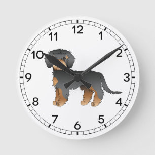 Black And Tan Mini Goldendoodle Cute Cartoon Dog Round Clock