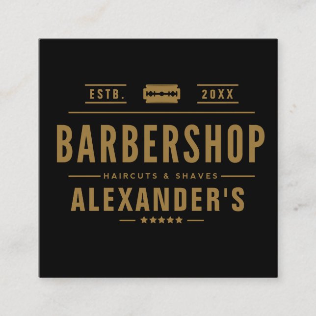 Black and Tan Modern  Barbershop Square Business Card (Front)