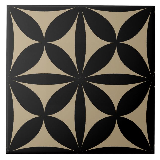 Black and Tan Modern / Retro Print  Tile (Front)