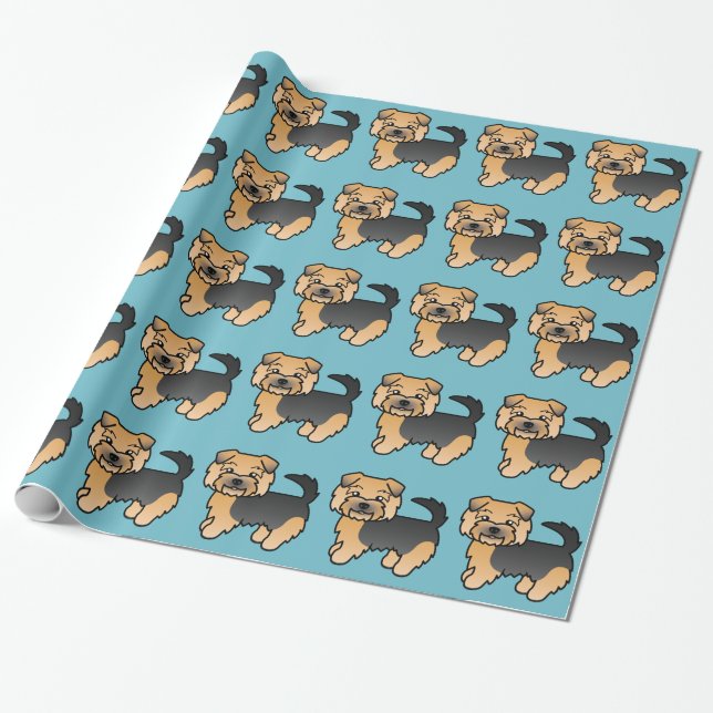Black And Tan Norfolk Terrier Cute Dog Pattern Wrapping Paper (Unrolled)