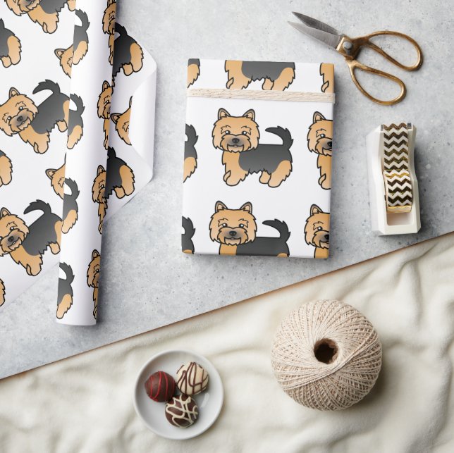 Black And Tan Norwich Terrier Cartoon Dog Pattern Wrapping Paper (Crafts)