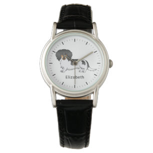 Black And Tan Piebald Long Hair Dachshund & Name Watch