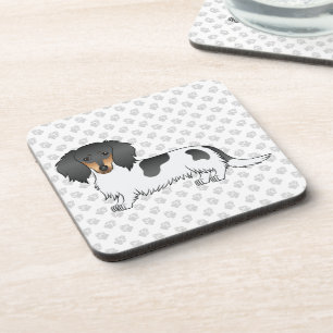 Black And Tan Piebald Long Hair Dachshund & Paws Coaster