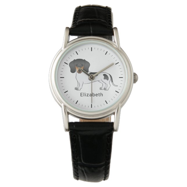 Black And Tan Piebald Short Hair Dachshund & Name Watch (Front)