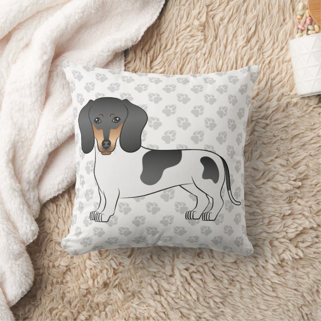 Black And Tan Piebald Short Hair Dachshund & Paws Cushion (Blanket)