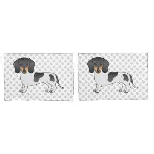 Black And Tan Piebald Short Hair Dachshund & Paws Pillowcase