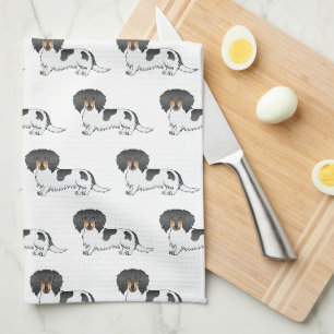 Black And Tan Pied Long Hair Dachshund Pattern Tea Towel