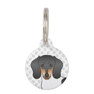 Black And Tan Pied Short Hair Dachshund Dog Head Pet Tag