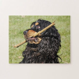 Black and Tan Playful Cocker Spaniel Puppy Dog Jigsaw Puzzle