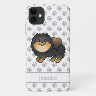 Black And Tan Pomeranian Cute Cartoon Dog & Name Case-Mate iPhone Case