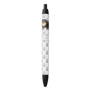 Black And Tan Pomeranian Cute Cartoon Dog & Name Ink Pen