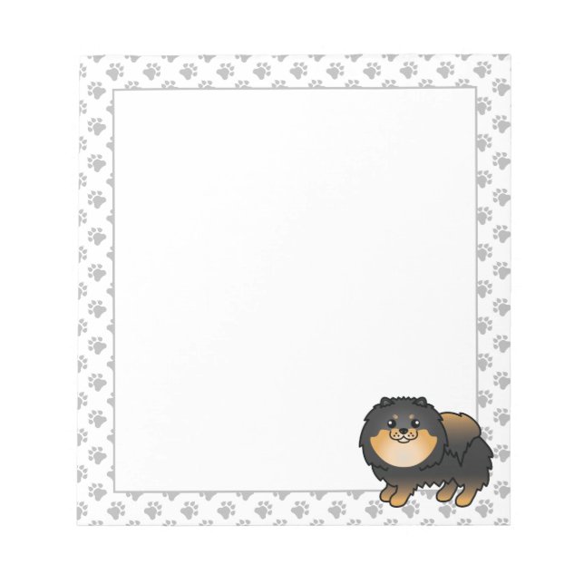 Black And Tan Pomeranian Cute Cartoon Dog Notepad (Front)