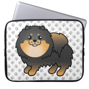 Black And Tan Pomeranian Cute Cartoon Dog & Paws Laptop Sleeve