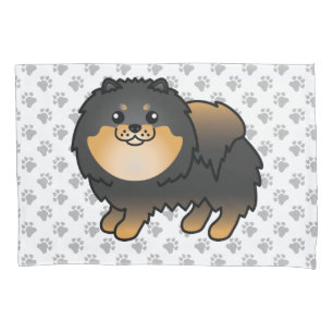 Black And Tan Pomeranian Cute Cartoon Dog & Paws Pillowcase
