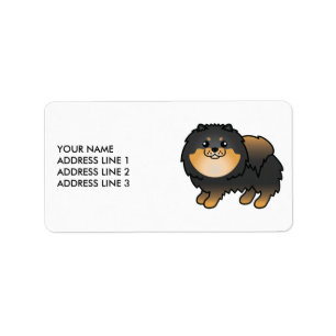 Black And Tan Pomeranian Cute Cartoon Dog & Text Label