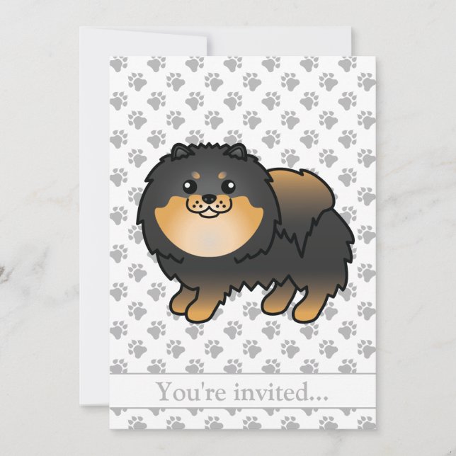 Black And Tan Pomeranian Dog Birthday Party Invitation (Front)
