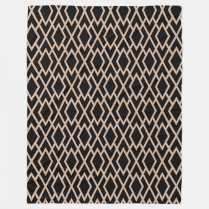Black And Tan Retro Geometric Pattern Fleece Blanket