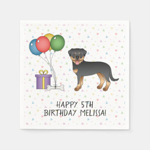 Black And Tan Rottweiler Cartoon Dog - Birthday Napkin