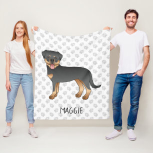 Black And Tan Rottweiler Cute Cartoon Dog And Name Fleece Blanket