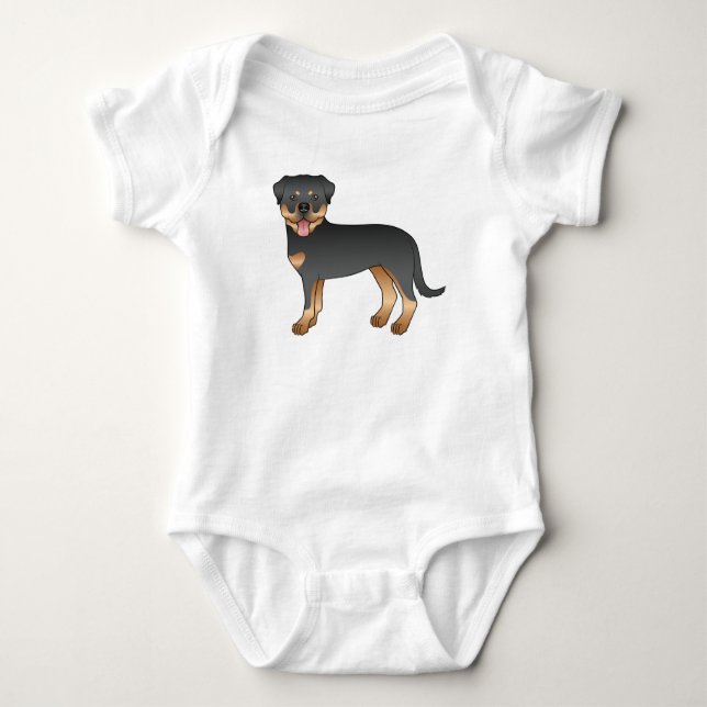 Black And Tan Rottweiler Cute Cartoon Dog Baby Bodysuit (Front)
