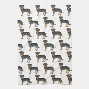 Black And Tan Rottweiler Cute Cartoon Dog Pattern Tea Towel