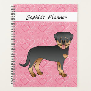 Black And Tan Rottweiler On Pink Hearts & Text Planner