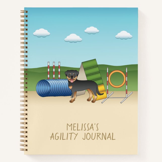 Black And Tan Rottweiler With Agility Equipment Notebook (Front)