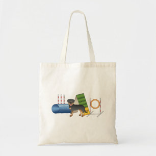 Black And Tan Rottweiler With Agility Equipment Tote Bag