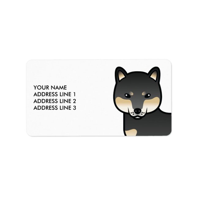 Black And Tan Shiba Inu Cartoon Dog & Custom Text Label (Front)